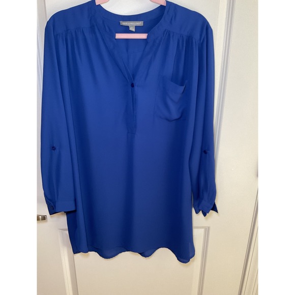 Kate & Mallory Tunic Top Blouse Button Roll Tab Long Sleeve Blue XL - Picture 1 of 11